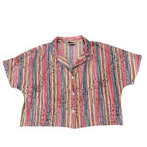 Vintage Ko Ko Knit Colorful Stripe Cropped Button Up Shirt Retro Hippie Women 16